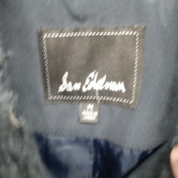 Sam Edelman Coat Womens Medium Navy Blue Mid Length Down Parka Jacket Fur Hood - Picture 5 of 9